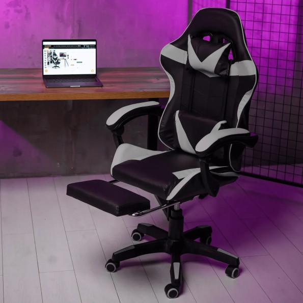 Геймерське з підставкою для ніг для ПК вдома сіре -
                                                        Фото 4