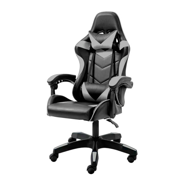 Геймерське крісло з подушками для ПК вдома сіре