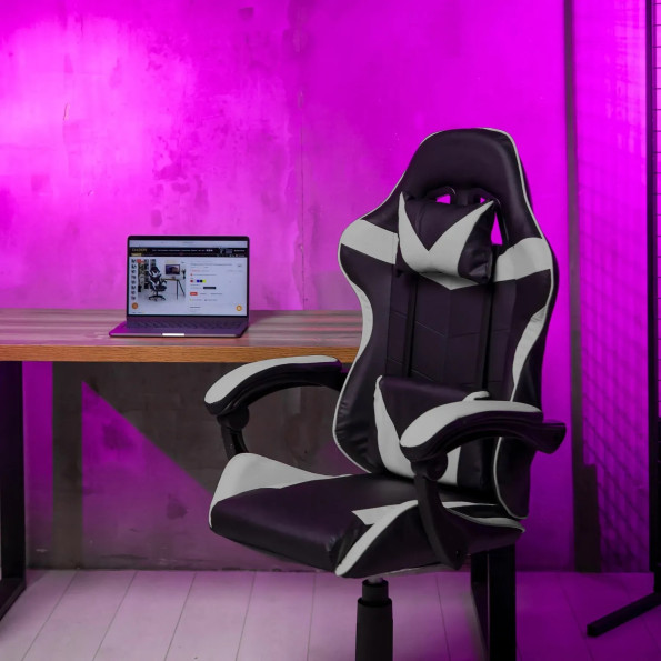 Геймерське крісло з подушками для ПК вдома сіре -
                                                        Фото 3