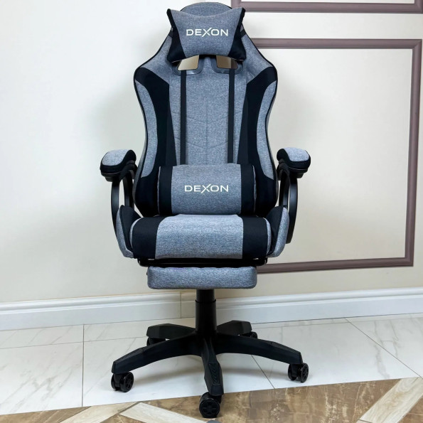 Геймерське крісло з підставкою для ніг із тканини темно-сіре -
                                                        Фото 3