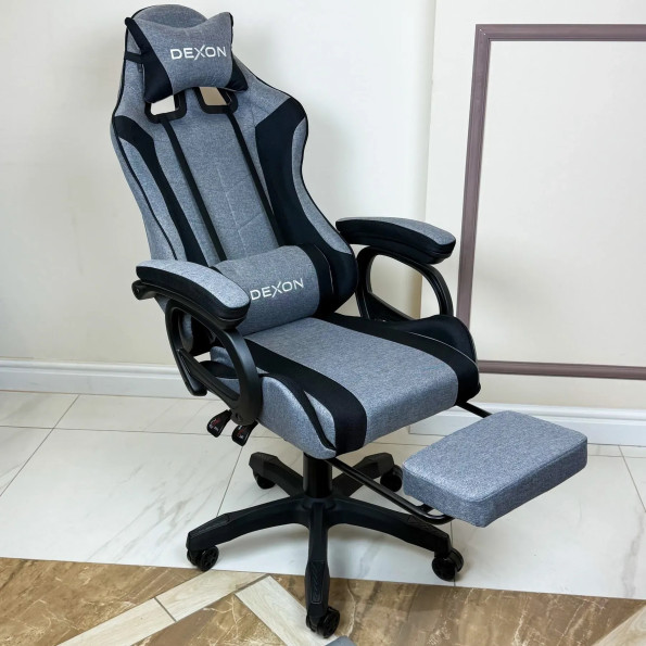 Геймерське крісло з підставкою для ніг із тканини темно-сіре -
                                                        Фото 4