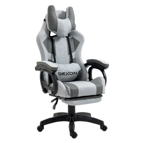 Геймерське крісло з підставкою для ніг з екошкіри та тканини для пк сіре