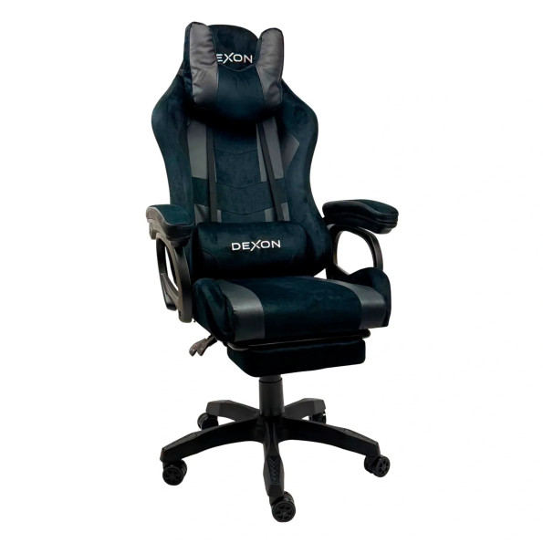 Геймерське крісло з підставкою для ніг з екошкіри та велюру для пк чорне