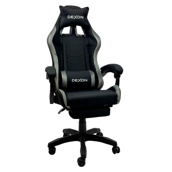 Геймерське крісло з підставкою для ніг з тканини та велюру для пк темно-сіре