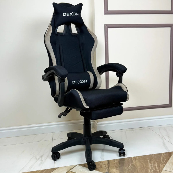 Геймерське крісло з підставкою для ніг з тканини та велюру для пк коричневе. -
                                                        Фото 2