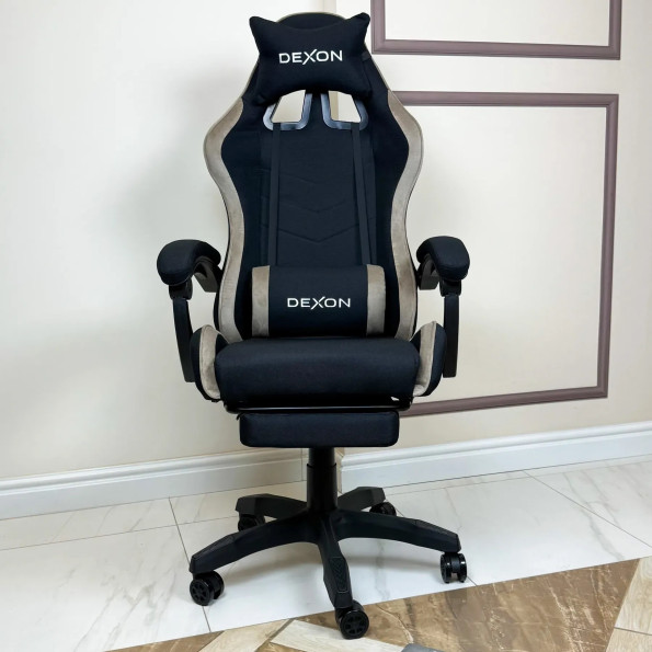 Геймерське крісло з підставкою для ніг з тканини та велюру для пк коричневе. -
                                                        Фото 3