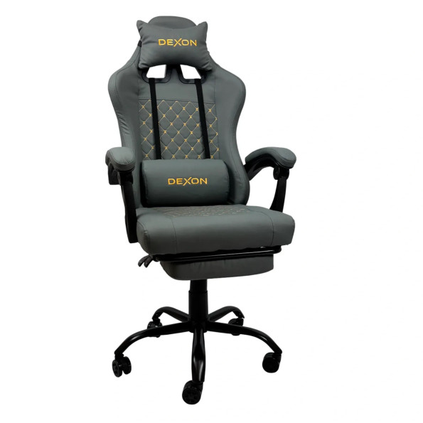 Геймерське крісло з підставкою для ніг з екошкіри антикіготь для пк сіре