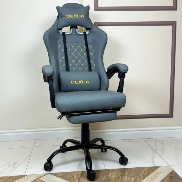 Геймерське крісло з підставкою для ніг з екошкіри антикіготь для пк сіре -
                                                        Фото 2