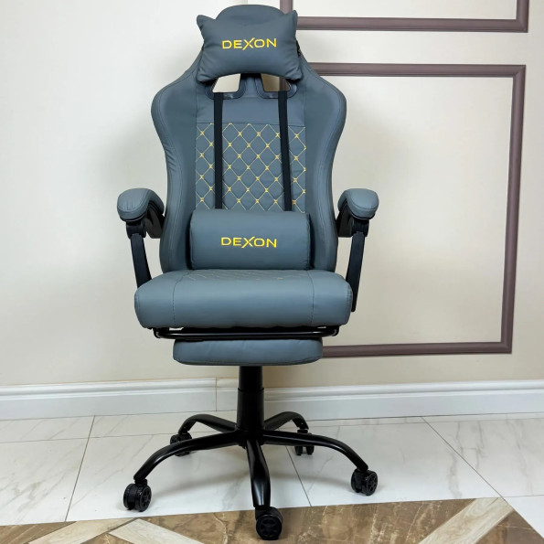 Геймерське крісло з підставкою для ніг з екошкіри антикіготь для пк сіре -
                                                        Фото 3