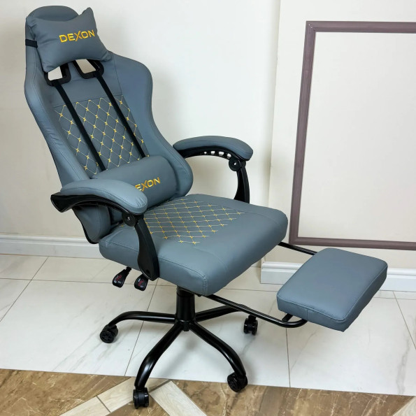 Геймерське крісло з підставкою для ніг з екошкіри антикіготь для пк сіре -
                                                        Фото 4