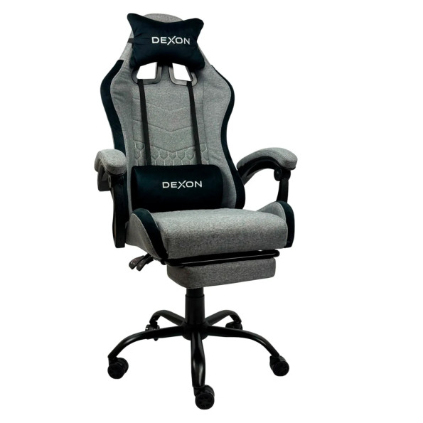 Геймерское кресло с подставкой для ног с ткани и велюровыми подушками темно-серое -
                                                        Фото 2