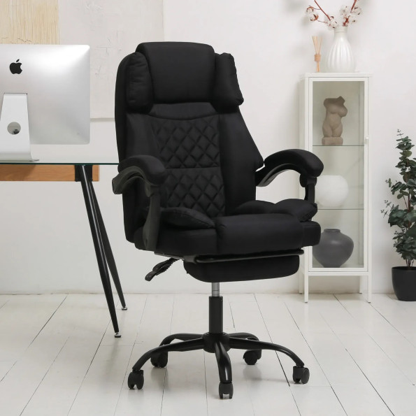 Компьютерное кресло из ткани усиленное черное -
                                                        Фото 2