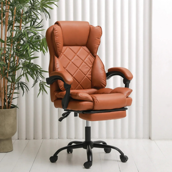 Компьютерное кресло с эко-кожи усиленное коричневое -
                                                        Фото 2