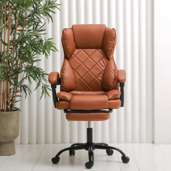 Компьютерное кресло с эко-кожи усиленное коричневое -
                                                        Фото 3