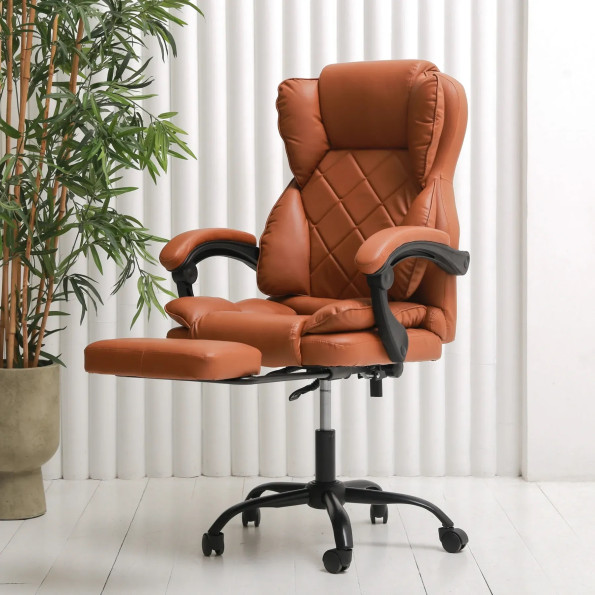 Компьютерное кресло с эко-кожи усиленное коричневое -
                                                        Фото 4