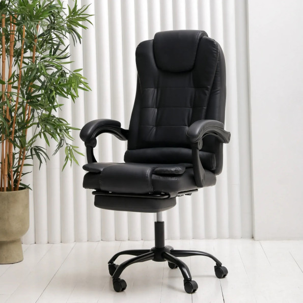 Офисное кресло с эко-кожи усиленное черное -
                                                        Фото 2