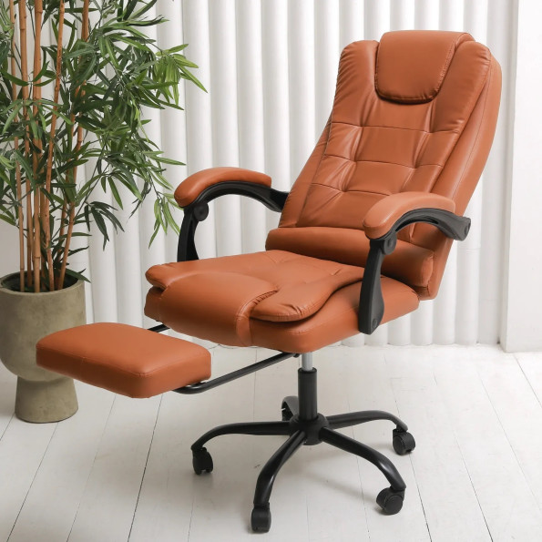 Офисное кресло с эко-кожи усиленное коричневое -
                                                        Фото 4