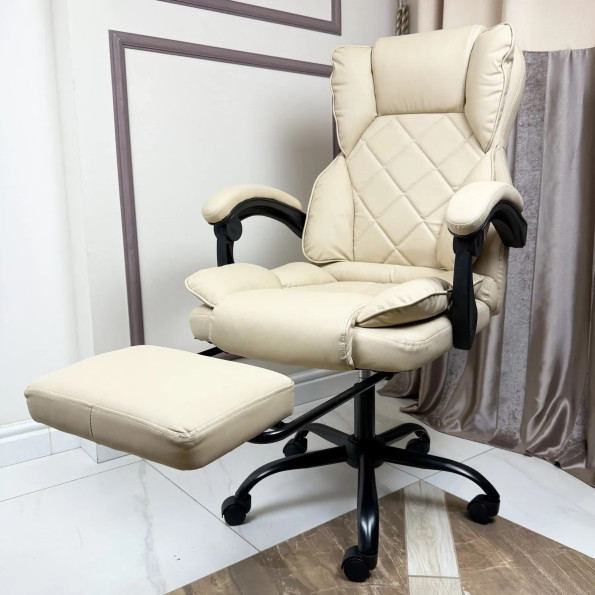 Офисное кресло с эко-кожи усиленное бежевое -
                                                        Фото 3