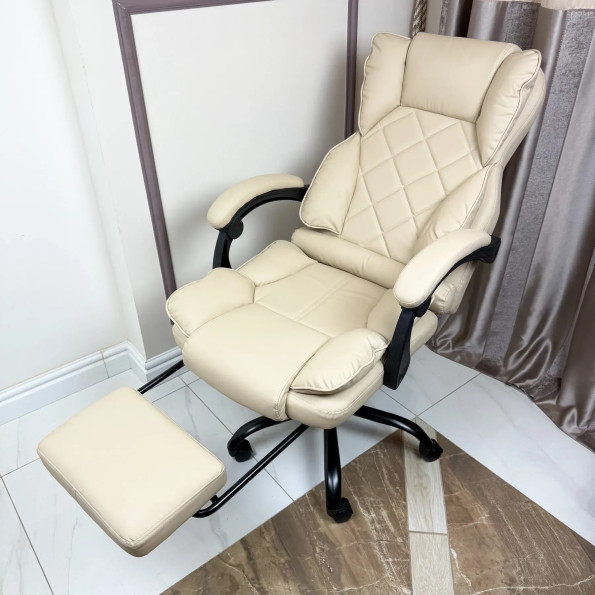 Офисное кресло с эко-кожи усиленное бежевое -
                                                        Фото 4