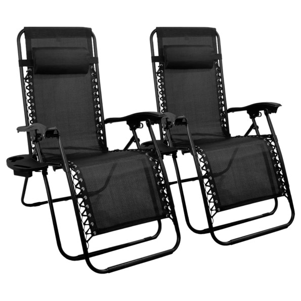 Комплект з 2 шезлонгів з підстаканником Чорний