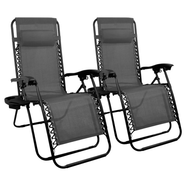 Комплект из 2 шезлонгов с подстаканником Сірий