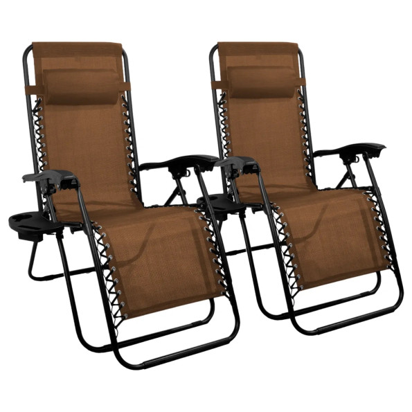 Комплект з 2 шезлонгів з підстаканником Коричневий