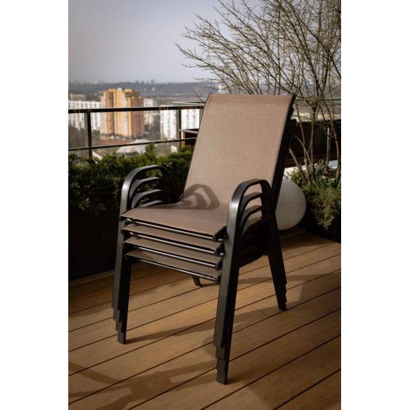 Комплект 6 шт. садовых уличных стульев из прочной сетчатой ткани  Коричневый -
                                                        Фото 3