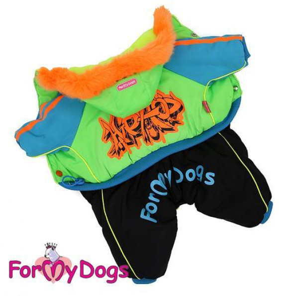 Зимний комбинезон для собак For My Dogs "Граффити" зеленый