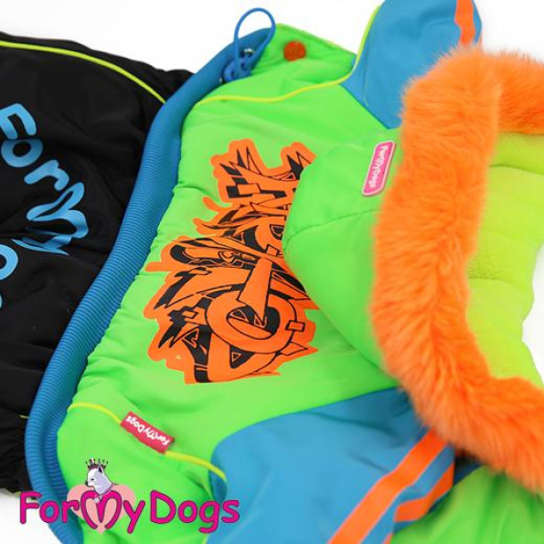 Зимний комбинезон для собак For My Dogs "Граффити" зеленый -
                                                        Фото 2