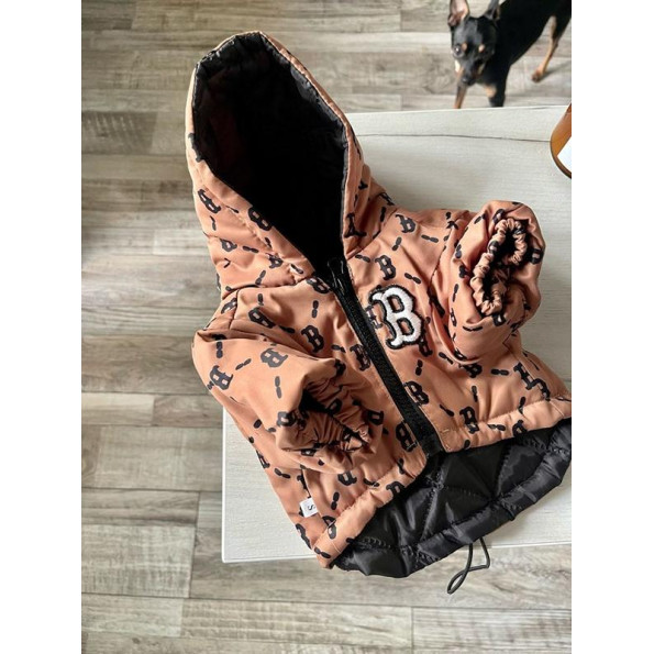 Брендова зимова куртка для собак BURBERRY з капюшоном, на змійці, коричнева -
                                                        Фото 7