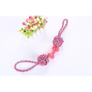 Іграшка для собак канатна з кульками та селіконовою кісточкою, малинова 40см 