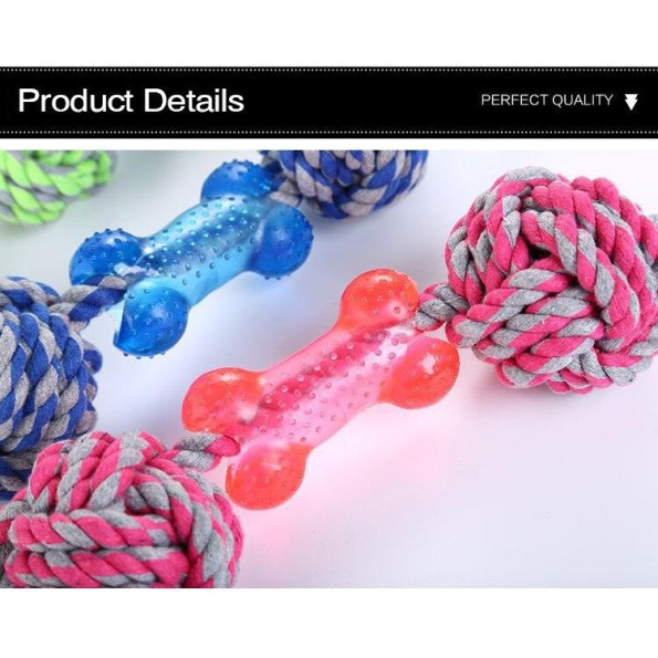 Іграшка для собак канатна з кульками та селіконовою кісточкою, малинова 40см  -
                                                        Фото 3