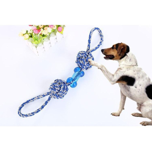 Іграшка для собак канатна з кульками та селіконовою кісточкою, малинова 40см  -
                                                        Фото 4