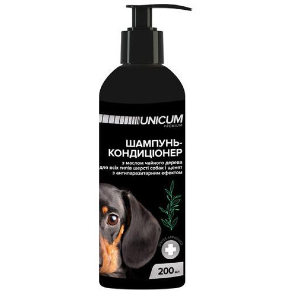 UNICUM Premium шампунь-кондиционер для собак и щенков с маслом чайного дерева, антипаразитарный UNICUM Premium шампунь-кондиционер для собак и щенков с маслом чайного дерева, антипаразитарный