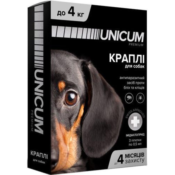 Капли от блох и клещей для собак до 4кг UNICUM Premium 1 амп. 0,5мл