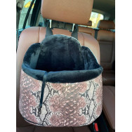 Автокрісло для собак і кішок у машину Maralis чорний плюш та бордовий пітон 