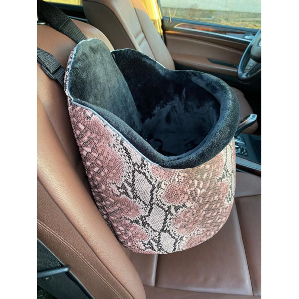 Автокрісло для собак і кішок у машину Maralis чорний плюш та бордовий пітон  -
                                                        Фото 2