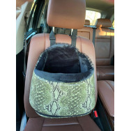 Автокрісло для собак і кішок у машину Maralis чорний плюш та зелений пітон 