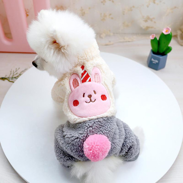 Плюшевый комбинезон для собак PetCircle Birthday RABBIT наряд на День Рождения, серый