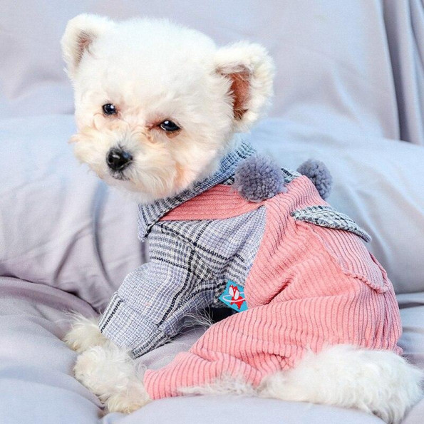Вельветовий костюм для собак PetCircle з бубонець, рожевий -
                                                        Фото 4