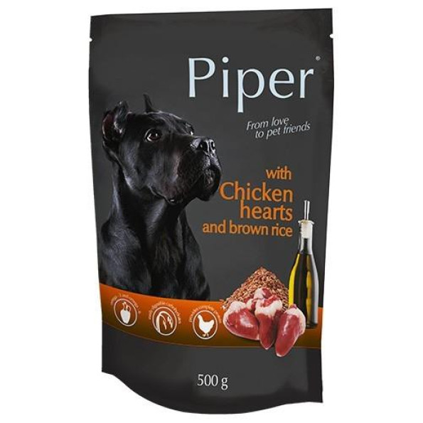 Консервований корм для собак Piper Dog Курячі серця та коричневий рис ПАУЧ упаковка 500г Консервований корм для собак Piper Dog Курячі серця та коричневий рис ПАУЧ упаковка 500г