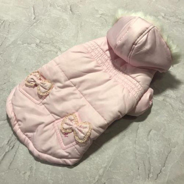 Зимняя куртка для собак Is Pet Бантики на спинке, с капюшоном, розовая -
                                                        Фото 2
