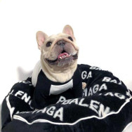 Брендова лежанка-подушка для собак та котів кругла, знімний плюшевий чохол чорного кольору Balenciaga 