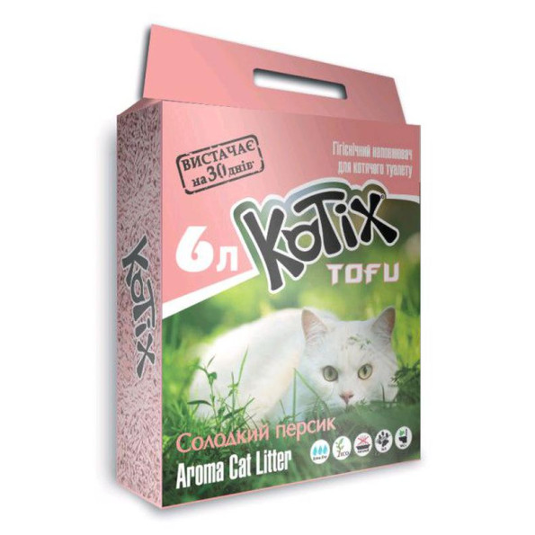 Наполнитель для кошачих туалетов KOTIX TOFU Сладкий персик 6L