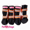 Черевики для собак демісезонні для собак For My Dogs з помаранчевими липучками на м\'якій підошві, чорного кольору