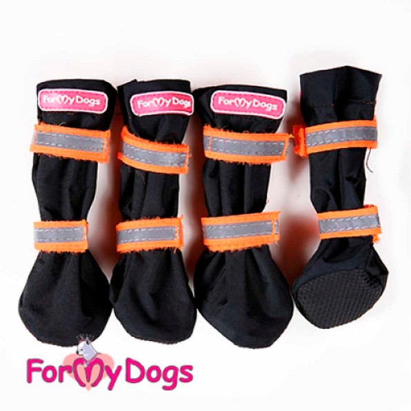 Черевики для собак демісезонні для собак For My Dogs з помаранчевими липучками на м\'якій підошві, чорного кольору Черевики для собак демісезонні для собак For My Dogs з помаранчевими липучками на м\'якій підошві, чорного кольору