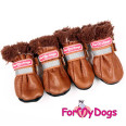 Зимние Ботинки для собак For My Dogs из эко кожи на мягкой подошве, на липучке коричневого цвета