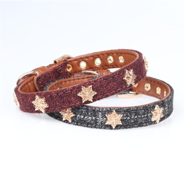 Ошейник для собак с твидовым наружным покрытием украшен металическими снежинками 1,5*35см серый Ошейник для собак с твидовым наружным покрытием украшен металическими снежинками 1,5*35см серый