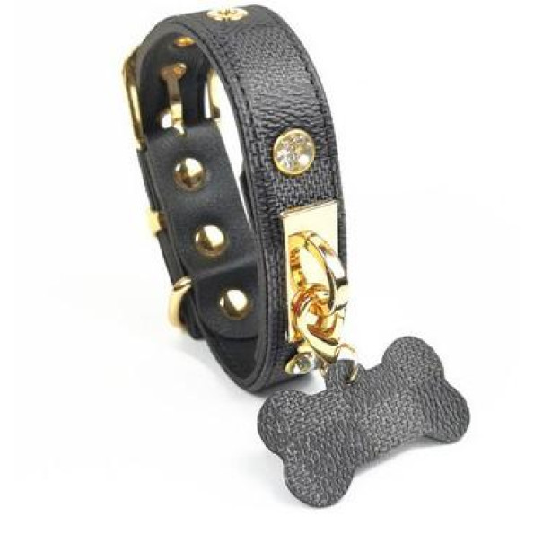 Брендовый ошейник и поводок для собак LOUIS VUITTON с камнями и косточкой,расцветка квадратами,серый -
                                                        Фото 2