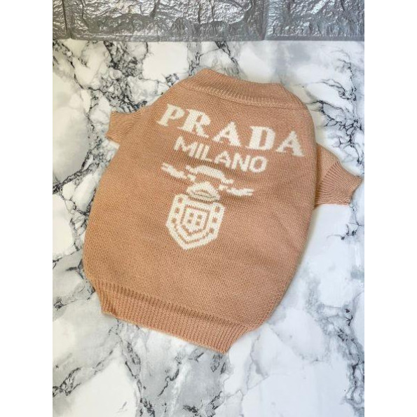 Брендовий светр для собак PRADA з логотипом на спині білого кольору, бежевий